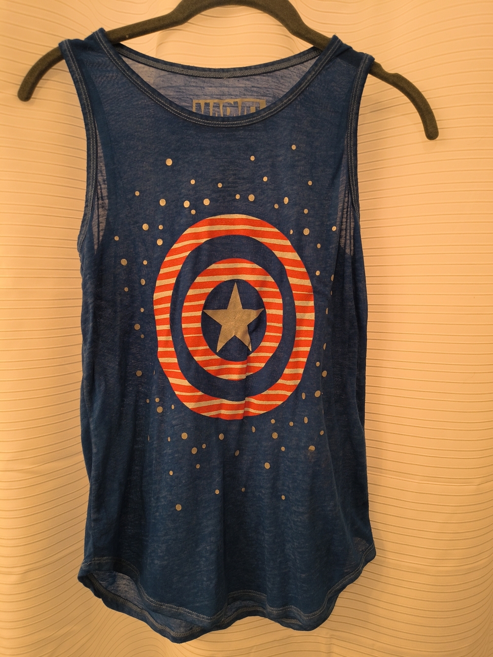 Marvel Blue Captain America Shield Tank Top with Red & White Graphic
